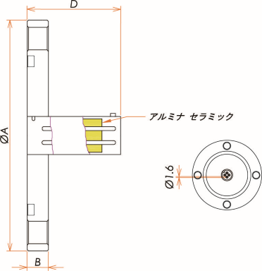 T熱電対 BURNDY 2対 VG50 フランジ ガイドなし 寸法画像